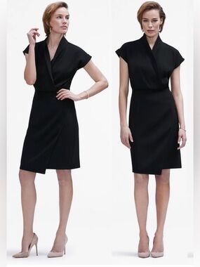MM Lafleur The Tory Dress Black Size 0 P Career Work Office Faux Wrap Dress